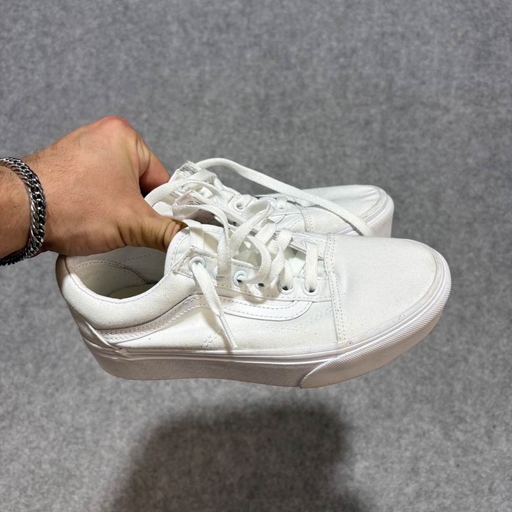 Vans Ward Platform Sneakers White Canvas Low Top Shoes Womens 6 Mens 4.5